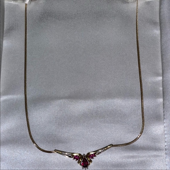 14k Gold Necklace with Ruby and Diamonds - Picture 6 of 6
